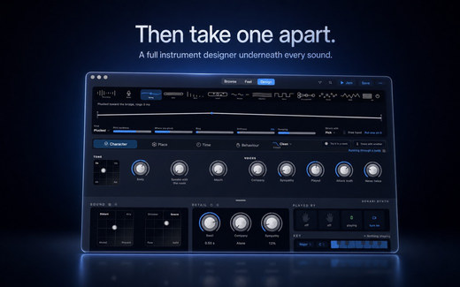 Sonari Synth, with a sound open and its character laid out as a place